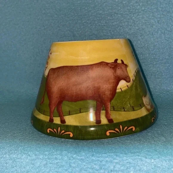 YANKEE farm animals ceramic candle lamp shade rooster cow vintage dead stock NEW - Picture 2 of 7